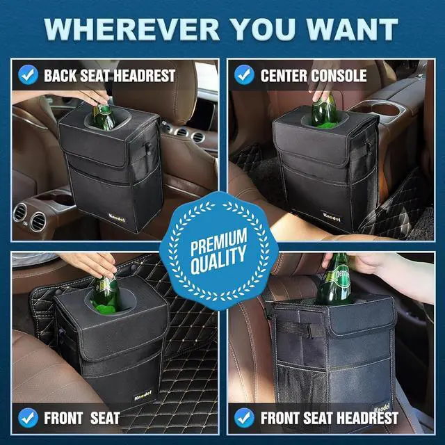 Alt view image 5 of 6 - K KNODEL 2 Gallon Black Leak-Proof Waterproof Car Trash Can with Lid | Waterproof Car Garbage Can with Liner, Hanging Trash Bag for Car, Suv, Van, Truck