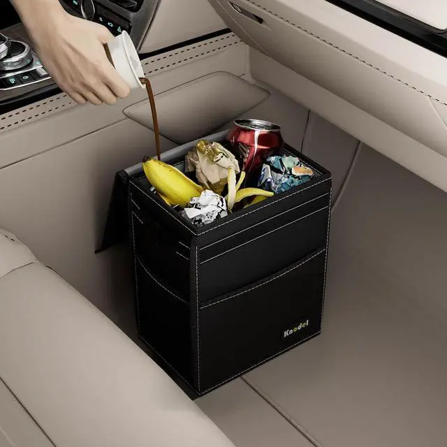 Alt view image 6 of 6 - K KNODEL 2 Gallon Black Leak-Proof Waterproof Car Trash Can with Lid | Waterproof Car Garbage Can with Liner, Hanging Trash Bag for Car, Suv, Van, Truck