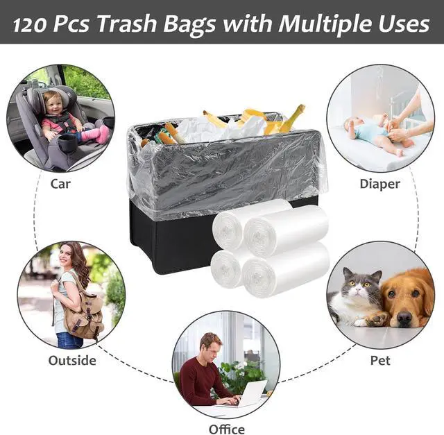 Alt view image 7 of 7 - Accmor Mini Car Trash Can Bags for Auto Trash Bin, 120 Count Small Garbage Organizer Bags Tear-Resistant, Liner Refills (Vehicle Trash Can is not Included), White