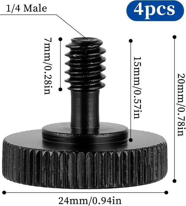 Alt view image 2 of 7 - KALIONE 4 Pack Thumb Screw Camera Quick Release Adapter with Rubber Pads, 1/4 Male to 1/4 Female Tripod Screw, Thumbscrew for Camera Mounting Plate Flash Bracket