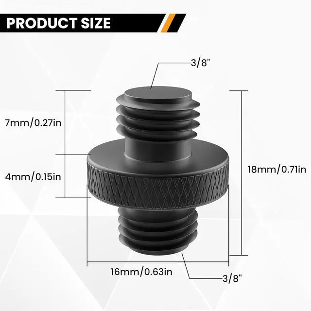 Alt view image 2 of 7 - 3/8" Male to 3/8" Male Threaded Tripod Screw Adapter, Black | 2 Pcs Standard Mounting Thread Converter, Double Head Stud for Camera Mount
