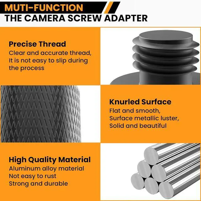 Alt view image 3 of 7 - 3/8" Male to 3/8" Male Threaded Tripod Screw Adapter, Black | 2 Pcs Standard Mounting Thread Converter, Double Head Stud for Camera Mount