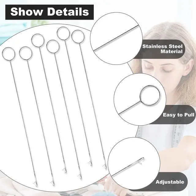 Alt view image 3 of 7 - joaoxoko Loop Turner Sewing Tool with Latch Hook - 6-Piece Stainless Steel Fabric Turner Kit for DIY Quilting, Thick Material Flipping (10.4 Inch) (6)