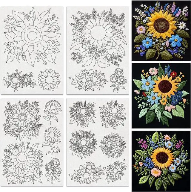 Main image of BENECREAT 17 pcs Water Soluble Embroidery Stabilizers, Sunflowers Bouquets Embroidery Patterns Transfer Paper for Beginners, Stick and Stitch Embroidery Paper Wash Away