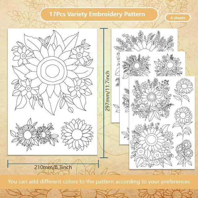 Alt view image 2 of 7 - BENECREAT 17 pcs Water Soluble Embroidery Stabilizers, Sunflowers Bouquets Embroidery Patterns Transfer Paper for Beginners, Stick and Stitch Embroidery Paper Wash Away