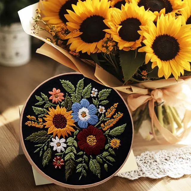 Alt view image 6 of 7 - BENECREAT 17 pcs Water Soluble Embroidery Stabilizers, Sunflowers Bouquets Embroidery Patterns Transfer Paper for Beginners, Stick and Stitch Embroidery Paper Wash Away