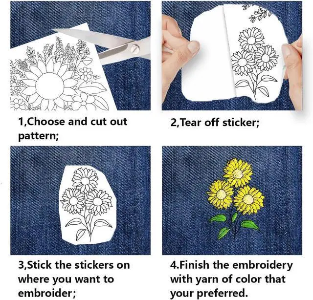 Alt view image 3 of 7 - BENECREAT 17 pcs Water Soluble Embroidery Stabilizers, Sunflowers Bouquets Embroidery Patterns Transfer Paper for Beginners, Stick and Stitch Embroidery Paper Wash Away