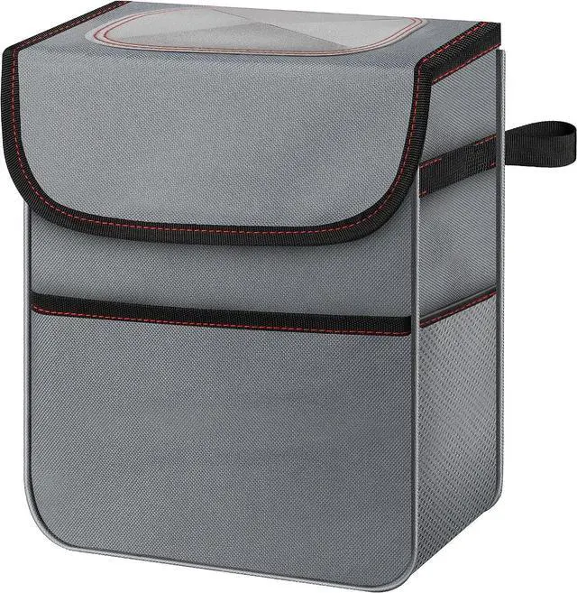 Main image of Simple Deluxe Car Trash Can with Lid and Storage Pockets, Multipurpose Garbage Bin with Adjustable Straps, Collapsible and Portable Organizer, 2 Gallon, Grey