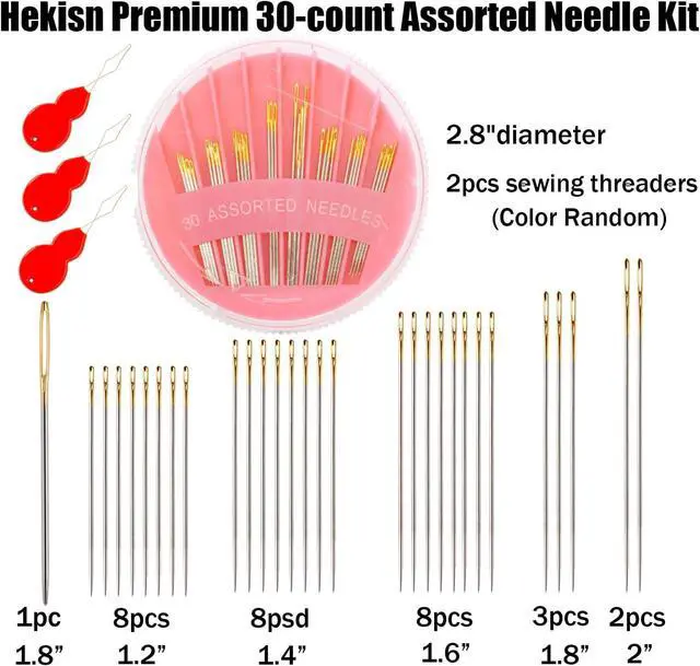 Alt view image 3 of 6 - 60Pack Sewing Needles for Hand Sewing Repair, 6 Sizes Assorted Needles with 4 Threaders, Hand Sewing Needles, Large Eye Stitching Needles, Embroidery Needles, Sewing Sharp Needles(Pink&Black 60PCS)