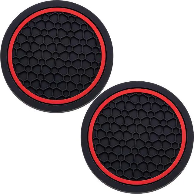 Main image of 2-Piece Anti-Slip Car Cup Coaster Set 2.75 Inch Auto Insert Drink Mats, Perfect for Coffee & Beverages Stylish Interior Decor for Women & Girls (Black & Red)