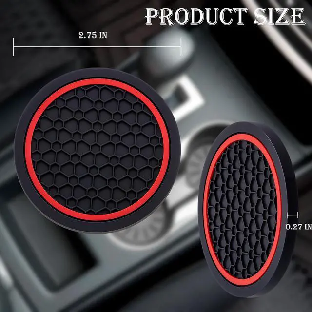 Alt view image 2 of 7 - 2-Piece Anti-Slip Car Cup Coaster Set 2.75 Inch Auto Insert Drink Mats, Perfect for Coffee & Beverages Stylish Interior Decor for Women & Girls (Black & Red)