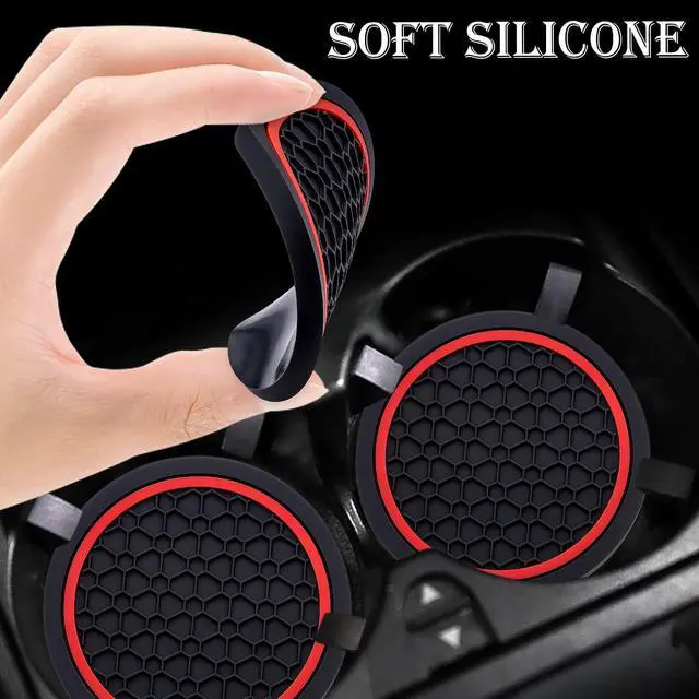 Alt view image 4 of 7 - 2-Piece Anti-Slip Car Cup Coaster Set 2.75 Inch Auto Insert Drink Mats, Perfect for Coffee & Beverages Stylish Interior Decor for Women & Girls (Black & Red)