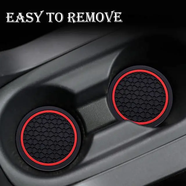 Alt view image 6 of 7 - 2-Piece Anti-Slip Car Cup Coaster Set 2.75 Inch Auto Insert Drink Mats, Perfect for Coffee & Beverages Stylish Interior Decor for Women & Girls (Black & Red)
