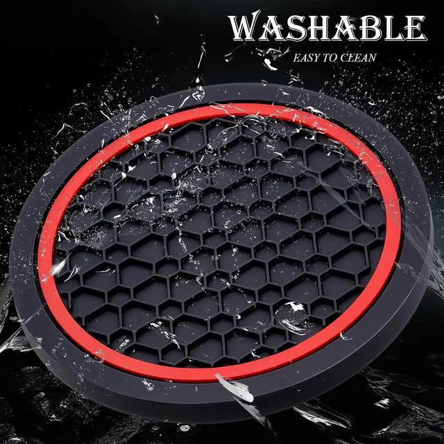 Alt view image 5 of 7 - 2-Piece Anti-Slip Car Cup Coaster Set 2.75 Inch Auto Insert Drink Mats, Perfect for Coffee & Beverages Stylish Interior Decor for Women & Girls (Black & Red)
