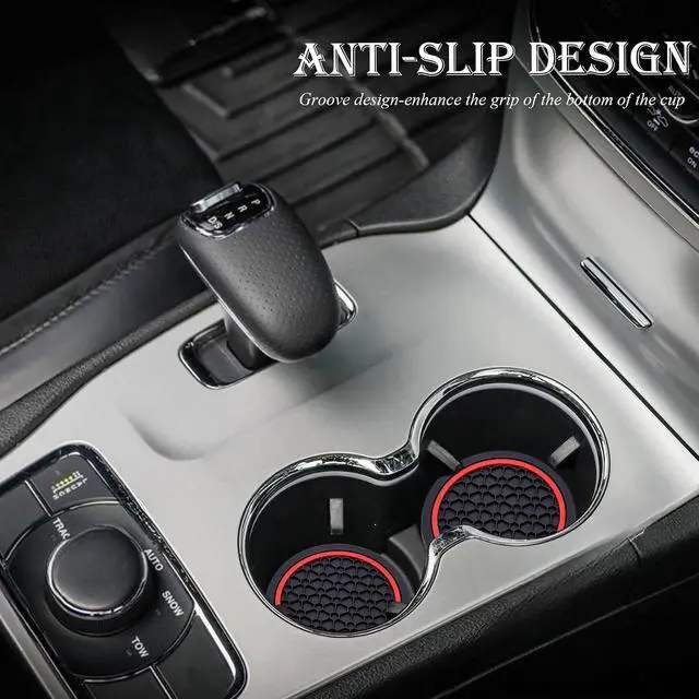 Alt view image 3 of 7 - 2-Piece Anti-Slip Car Cup Coaster Set 2.75 Inch Auto Insert Drink Mats, Perfect for Coffee & Beverages Stylish Interior Decor for Women & Girls (Black & Red)