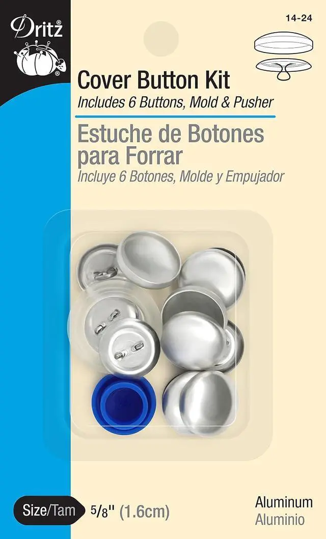 Main image of Dritz 14-24 Cover Button Kit with Tools, Size 24 (5/8-Inch), 6-Piece, Nickel