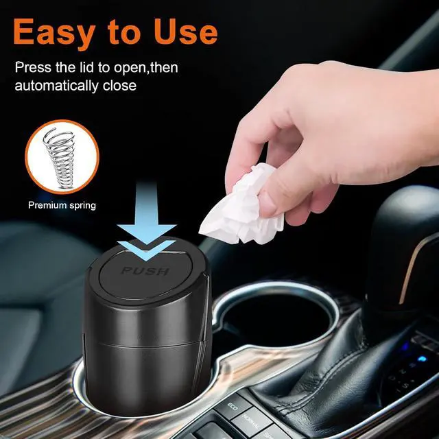 Alt view image 3 of 7 - Car Trash Can, Leakproof Mini Car Garbage Can Cup Holder with Lid | Car Door Trash Bin with 20 Trash Bags, Vehicle Front Back Seat Organizers and Storage for Car, Home, Office, Black
