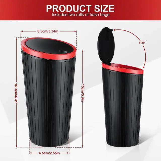 Alt view image 2 of 7 - SINGARO Car Trash Can with Lid, Leakproof Mini Garbage Bin for Car Cup Holder, Small Trash Can for Vehicle, Home & Office - Includes 30 Bags, Easy Clean (Black-Red)