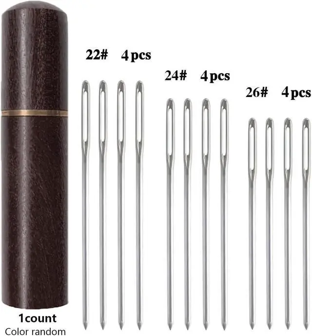 Alt view image 5 of 7 - Zhenqing Redwood Needle Case with 12 Blunt Tip Cross Stitch Needles, Natural Wood Embroidery Needle Holder & Nickel-Plated Rustproof Sewing Needles for Crafters, Organize Threading Tools67502