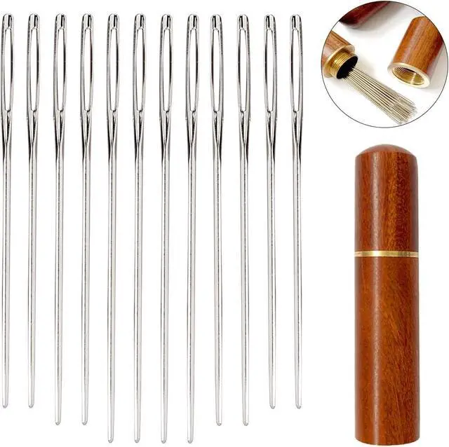 Alt view image 6 of 7 - Zhenqing Redwood Needle Case with 12 Blunt Tip Cross Stitch Needles, Natural Wood Embroidery Needle Holder & Nickel-Plated Rustproof Sewing Needles for Crafters, Organize Threading Tools67502