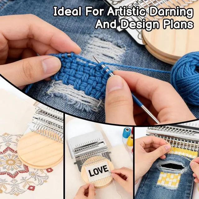 Alt view image 2 of 7 - PatchMaker 2.0 Kit, Mini Portable Darning Loom for Beginners, Knitpatch Kit for Holes Repair on Socks, Clothes & Jeans, Sewing Repair Weaving Tool Set, Craft Supplies (14 Hooks)