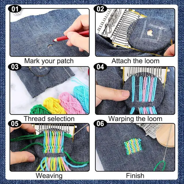 Alt view image 3 of 7 - PatchMaker 2.0 Kit, Mini Portable Darning Loom for Beginners, Knitpatch Kit for Holes Repair on Socks, Clothes & Jeans, Sewing Repair Weaving Tool Set, Craft Supplies (14 Hooks)
