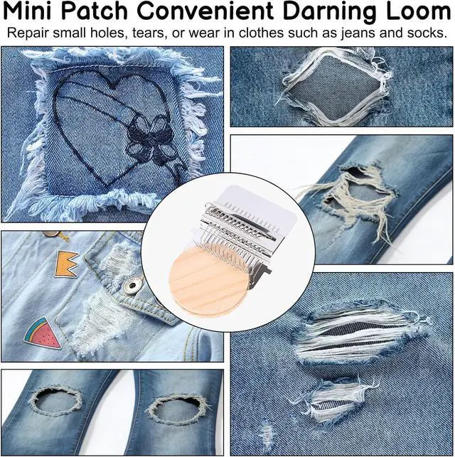 Alt view image 4 of 7 - PatchMaker 2.0 Kit, Mini Portable Darning Loom for Beginners, Knitpatch Kit for Holes Repair on Socks, Clothes & Jeans, Sewing Repair Weaving Tool Set, Craft Supplies (14 Hooks)
