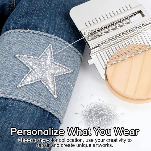 Alt view image 7 of 7 - PatchMaker 2.0 Kit, Mini Portable Darning Loom for Beginners, Knitpatch Kit for Holes Repair on Socks, Clothes & Jeans, Sewing Repair Weaving Tool Set, Craft Supplies (14 Hooks)
