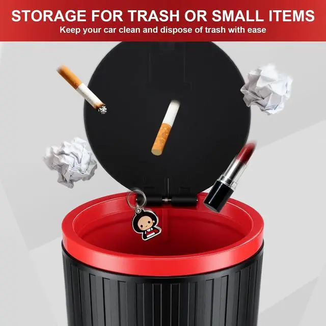Alt view image 5 of 7 - SINGARO Car Trash Can with Lid, Leakproof Mini Garbage Bin for Car Cup Holder, Small Trash Can for Vehicle, Home & Office - Includes 30 Bags, Easy Clean (Black-Red)
