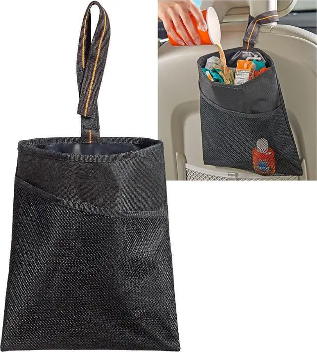 Main image of High Road Small Car Trash Bag with Waterproof Liner and Storage Pocket | Hanging Car Garbage Bag Holds Wet and Dry Car Trash Without Taking Up Floor or Legroom Space