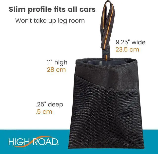 Alt view image 6 of 6 - High Road Small Car Trash Bag with Waterproof Liner and Storage Pocket | Hanging Car Garbage Bag Holds Wet and Dry Car Trash Without Taking Up Floor or Legroom Space
