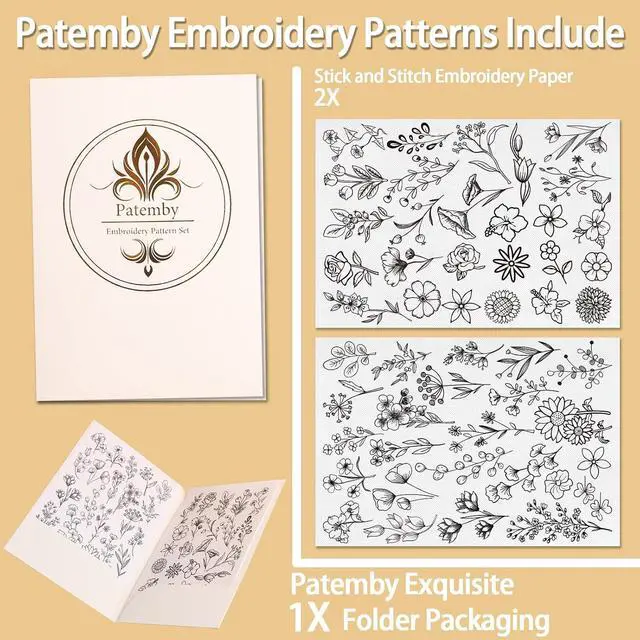 Alt view image 2 of 7 - Patemby 50Pcs Embroidery Pattern Water Soluble Embroidery Stabilizers, Stick and Stitch Embroidery Paper Wash Away with Pre-Printed Pattern Designs Stencils Transfers for Hand Sewing Lover Beginner
