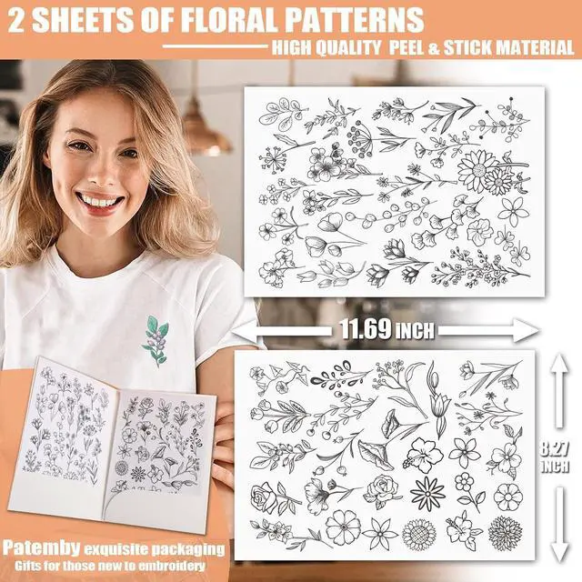 Alt view image 3 of 7 - Patemby 50Pcs Embroidery Pattern Water Soluble Embroidery Stabilizers, Stick and Stitch Embroidery Paper Wash Away with Pre-Printed Pattern Designs Stencils Transfers for Hand Sewing Lover Beginner