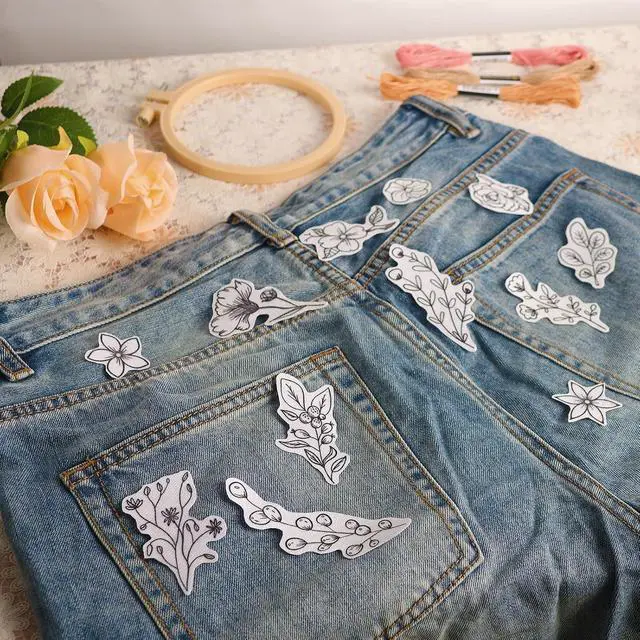 Alt view image 4 of 7 - Patemby 50Pcs Embroidery Pattern Water Soluble Embroidery Stabilizers, Stick and Stitch Embroidery Paper Wash Away with Pre-Printed Pattern Designs Stencils Transfers for Hand Sewing Lover Beginner