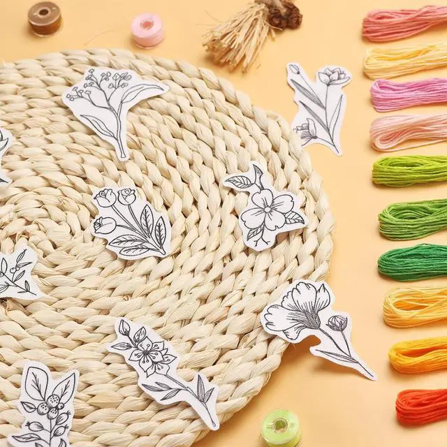 Alt view image 6 of 7 - Patemby 50Pcs Embroidery Pattern Water Soluble Embroidery Stabilizers, Stick and Stitch Embroidery Paper Wash Away with Pre-Printed Pattern Designs Stencils Transfers for Hand Sewing Lover Beginner
