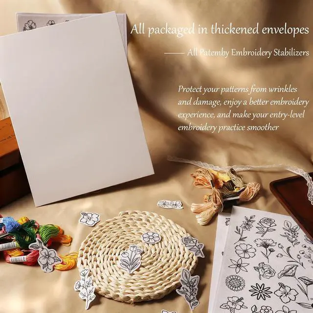 Alt view image 7 of 7 - Patemby 50Pcs Embroidery Pattern Water Soluble Embroidery Stabilizers, Stick and Stitch Embroidery Paper Wash Away with Pre-Printed Pattern Designs Stencils Transfers for Hand Sewing Lover Beginner