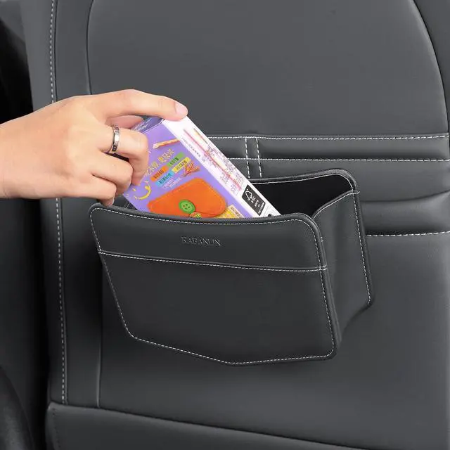 Main image of Car Trash Can Small Leather Vehicle Trash Bin Car Dustbin Garbage Organizer Holder with Trash Bag Foldable Mini Cars Storage Bag Container for Auto SUV Van Trucks (Black,Clip on)