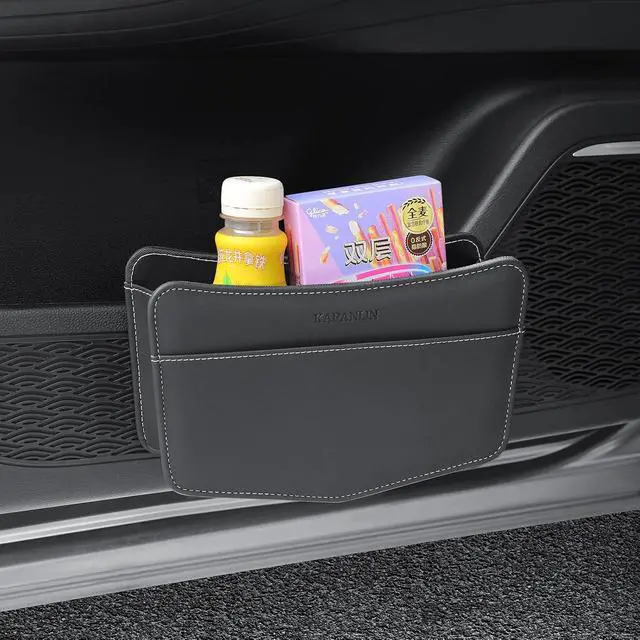 Alt view image 2 of 4 - Car Trash Can Small Leather Vehicle Trash Bin Car Dustbin Garbage Organizer Holder with Trash Bag Foldable Mini Cars Storage Bag Container for Auto SUV Van Trucks (Black,Clip on)