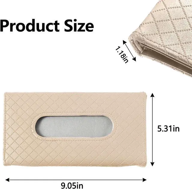 Alt view image 2 of 6 - wuyaoyao Car Tissue Holder, Leather Sun Visor Napkin Case, Plaid-Beige | Hook-and-Loop Design, Car Tissue Dispenser, Clip-on Mask Holder for Sunvisor, Easy to Use, Fits SUVs, Sedans, Trucks