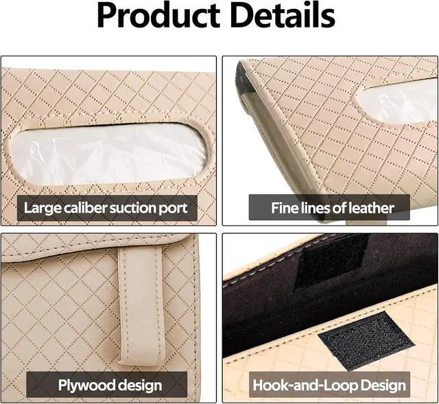 Alt view image 5 of 6 - wuyaoyao Car Tissue Holder, Leather Sun Visor Napkin Case, Plaid-Beige | Hook-and-Loop Design, Car Tissue Dispenser, Clip-on Mask Holder for Sunvisor, Easy to Use, Fits SUVs, Sedans, Trucks