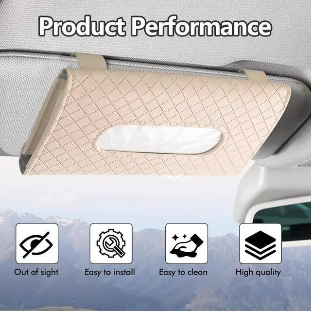 Alt view image 4 of 6 - wuyaoyao Car Tissue Holder, Leather Sun Visor Napkin Case, Plaid-Beige | Hook-and-Loop Design, Car Tissue Dispenser, Clip-on Mask Holder for Sunvisor, Easy to Use, Fits SUVs, Sedans, Trucks