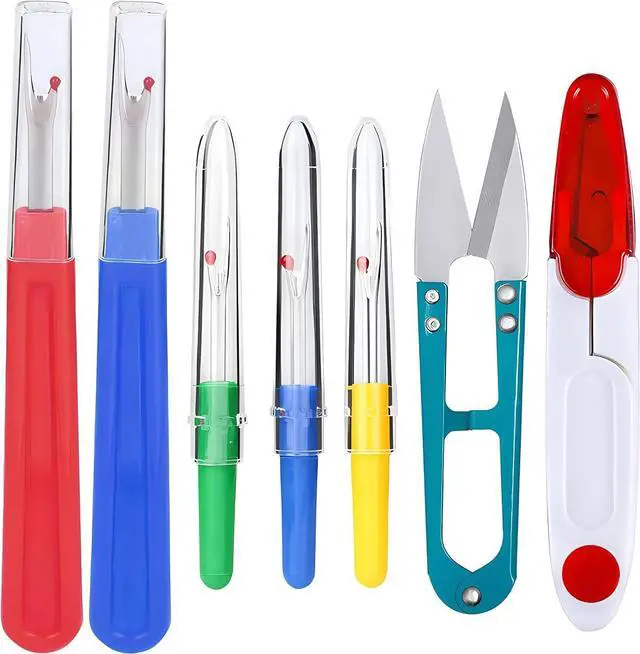 Main image of YOFAN Seam Ripper Kit, 7-Piece Thread Remover with Snips for Sewing | High-carbon steel blades, ABS handles, safety caps, 2 large & 3 small rippers, 2 snips, for sewing, quilting, crafts