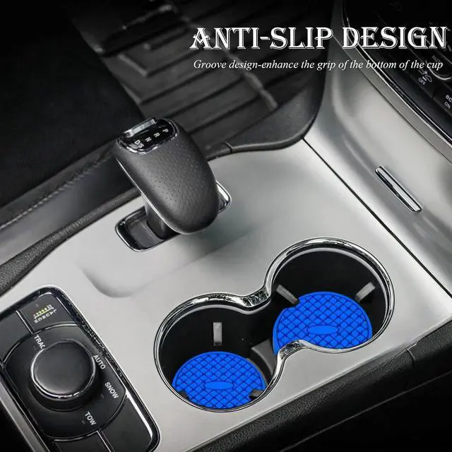 Alt view image 3 of 7 - 2-Pack Silicone Cup Holder Coaster Inserts - Universal Non-Slip Car Cup Holder Liners for Men and Women - Interior Accessories Set (Deep Blue)