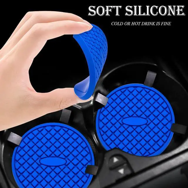 Alt view image 4 of 7 - 2-Pack Silicone Cup Holder Coaster Inserts - Universal Non-Slip Car Cup Holder Liners for Men and Women - Interior Accessories Set (Deep Blue)