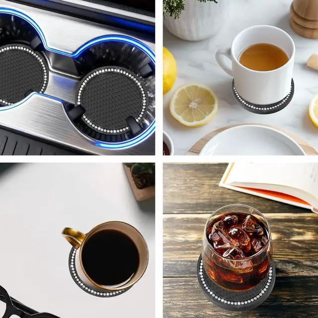Alt view image 4 of 7 - BFXM 2 PCS Bling Cup Holder Coasters for Car 2.75 inch (White Diamond) | Car Accessories for Women Diamond Universal Non-Slip Silicone Cup Holder Coasters, Sparkly Bling