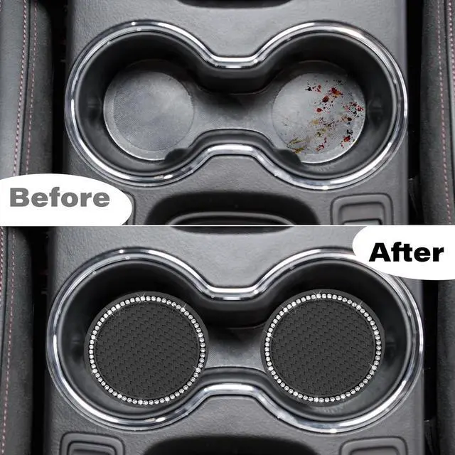 Alt view image 5 of 7 - BFXM 2 PCS Bling Cup Holder Coasters for Car 2.75 inch (White Diamond) | Car Accessories for Women Diamond Universal Non-Slip Silicone Cup Holder Coasters, Sparkly Bling