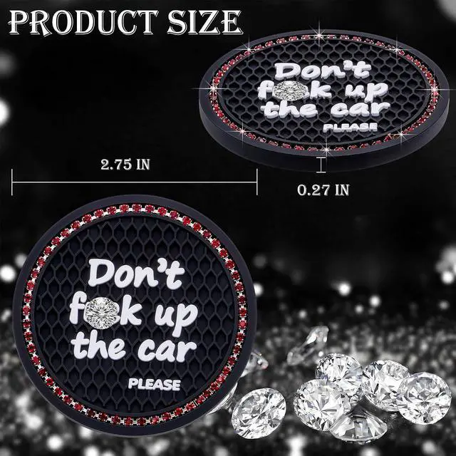 Alt view image 2 of 7 - 2PCS Bling Crystal Rhinestone Cup Holder Coaster 2.75 Inch Anti-Slip Auto Insert Cup Coaster Sparkling Interior Decor Accessories for Cars & Vehicles(Black & Red)