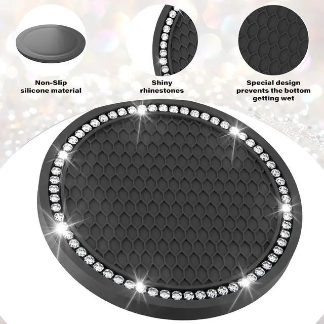 Alt view image 6 of 7 - BFXM 2 PCS Bling Cup Holder Coasters for Car 2.75 inch (White Diamond) | Car Accessories for Women Diamond Universal Non-Slip Silicone Cup Holder Coasters, Sparkly Bling