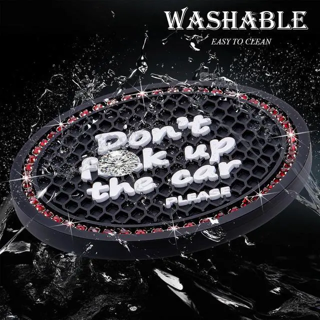 Alt view image 5 of 7 - 2PCS Bling Crystal Rhinestone Cup Holder Coaster 2.75 Inch Anti-Slip Auto Insert Cup Coaster Sparkling Interior Decor Accessories for Cars & Vehicles(Black & Red)