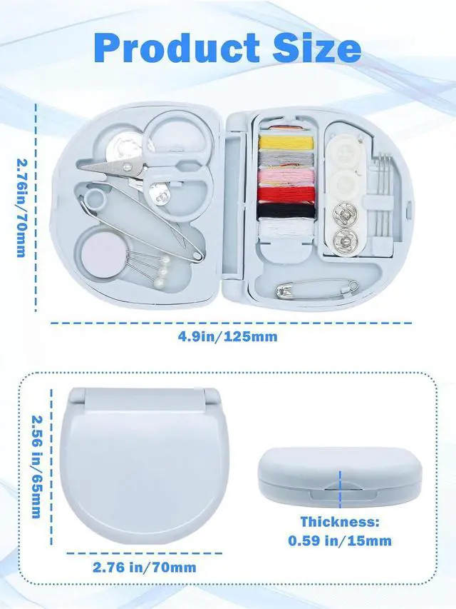 Alt view image 2 of 7 - Mini Travel Sewing Kit,Small Size Emergency Sewing Kit with Buttons,Threads,Scissors,Needles Portable DIY Supplies Sewing Repair Kits with Plastic Box for Beginner(Blue)